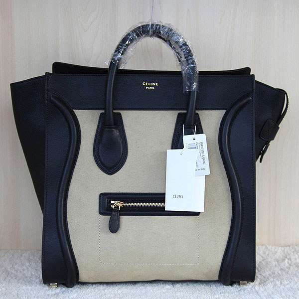 Celine Luggage Bag Suede Leather Beige Black Fashion New Sale