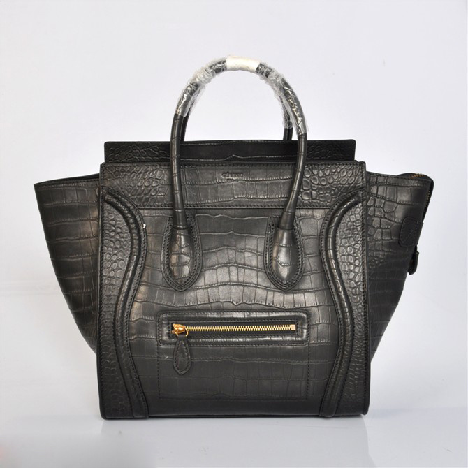 Celine Croc Luggage Tote Leather Black On Sale