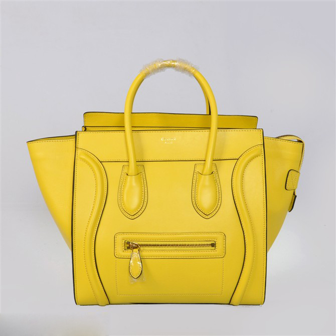 Celine Large Luggage Leather Tote Yellow With Black Trim