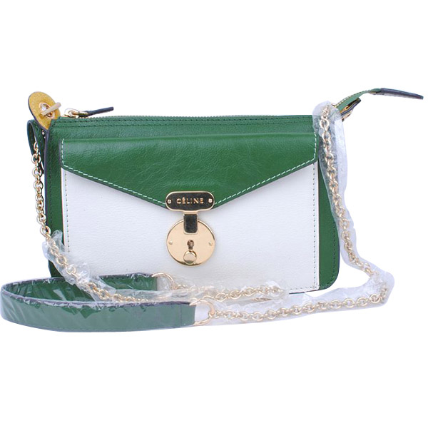 Celine Classic Shoulder Bag White Green Cheap Sale